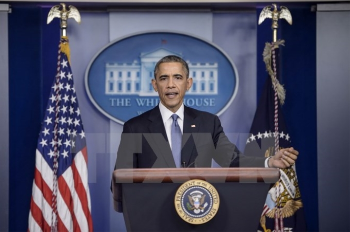 Tổng thống Mỹ Barack Obama tại buổi họp báo cuối cùng của năm 2014. (Nguồn: AFP/ TTXVN)